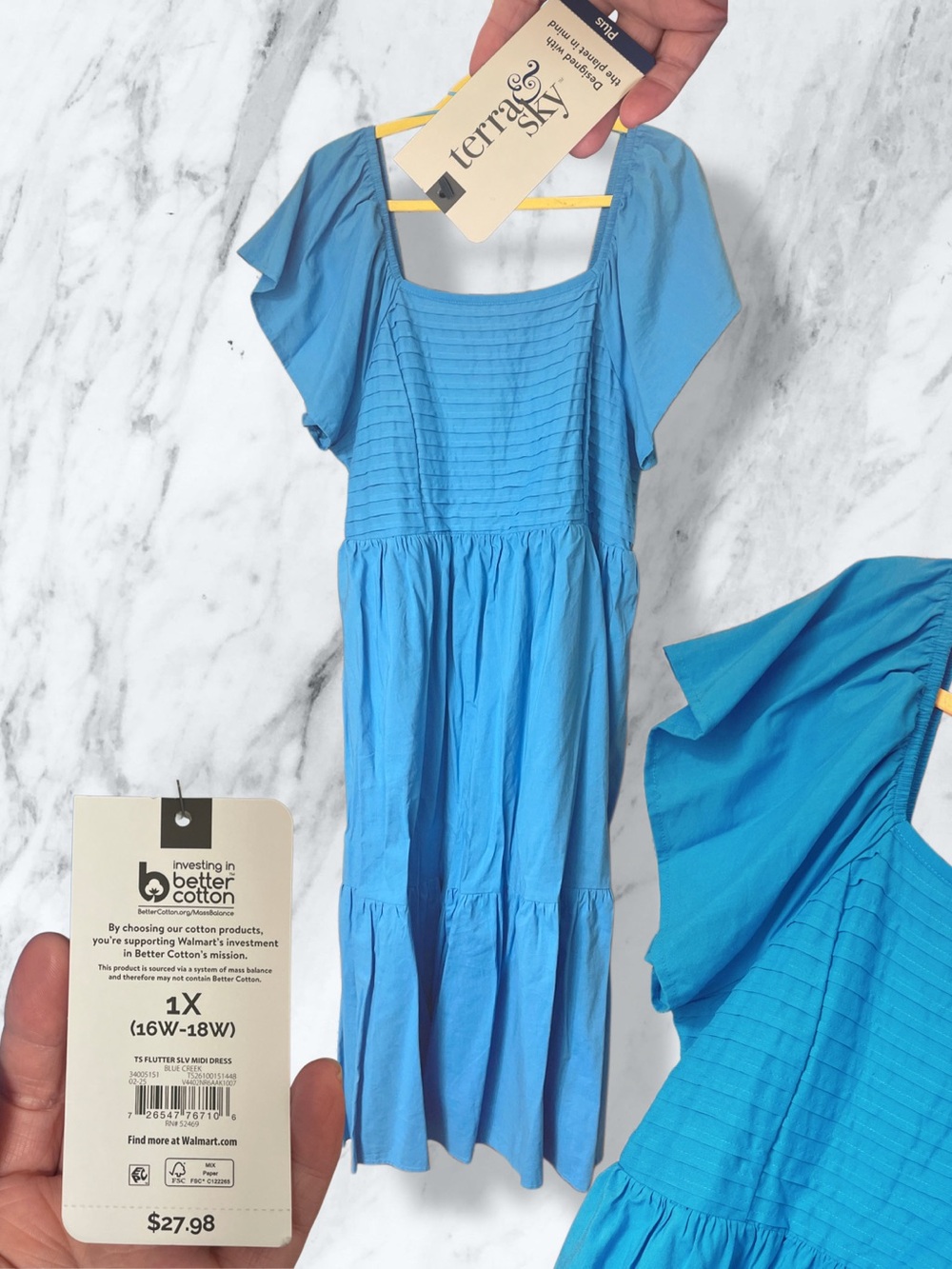 Terra & Sky Light Blue Square-Neck Tiered Midi Dress